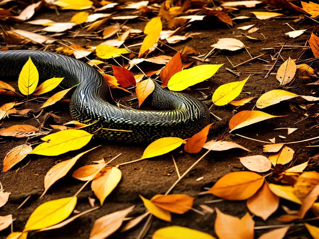 Natureza Cobra Imita Cor Textura Folhas Para Se Esconder Predadores