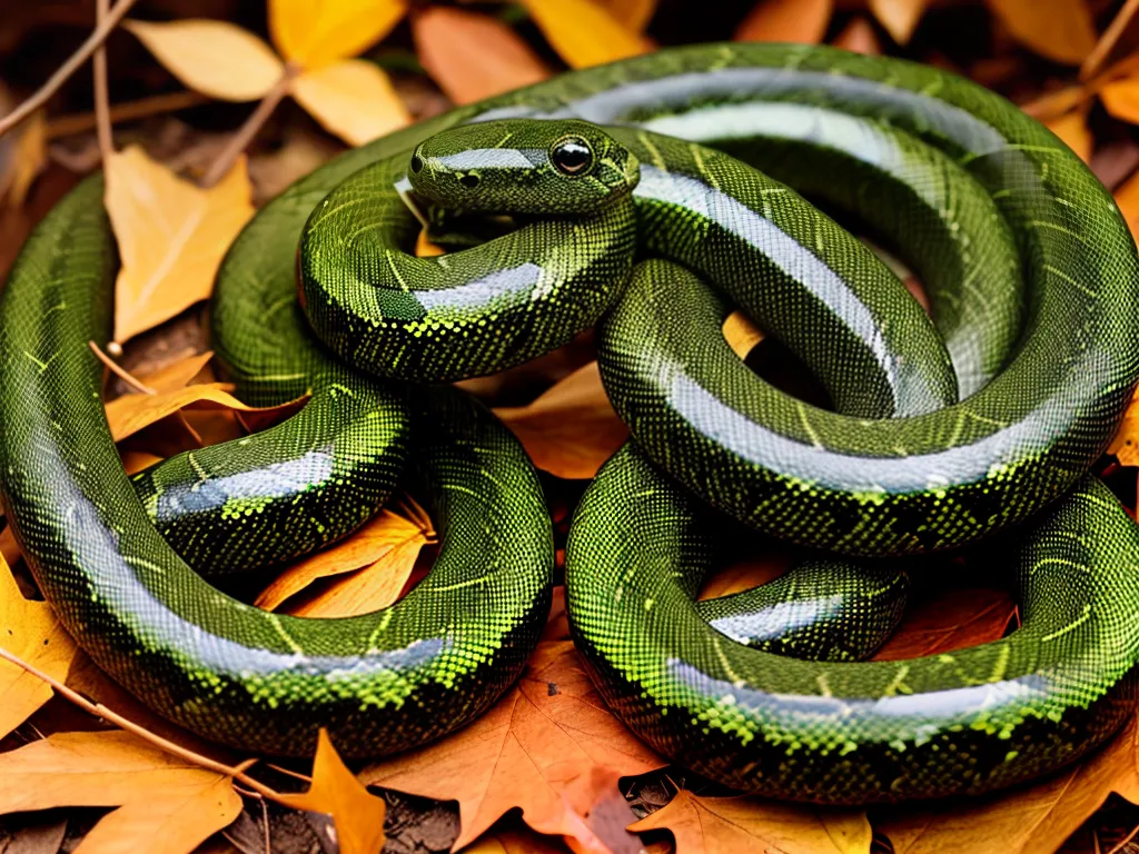 Natureza Cobra Imita Cor Textura Folhas Predadores