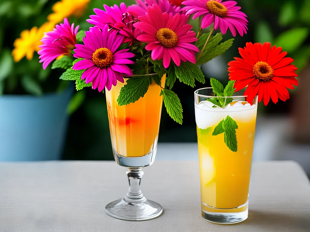 Planta Flores Drinques Sem Alcool Refrescantes Atraentes